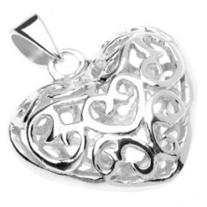 Stříbrný přívěsek - vypuklé srdíčko zdobené ornamenty