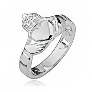 Stříbrný prsten 925 - srdce, ruce, korunka, výřezy po obvodu BB13.08