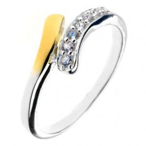 Stříbrný prsten 925 - zaoblená linie se zirkony a zlatým zbarvením C25.17