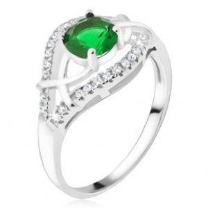 Stříbrný prsten 925 - zelený okrouhlý kamínek, zirkonová ramena BB14.15