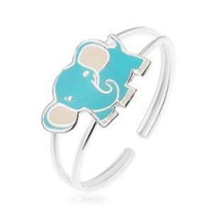 Stříbrný prsten 925, malý roztomilý slon, modrá a bílá glazura SP17.01