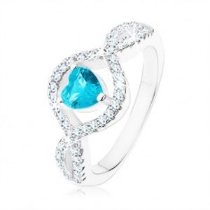 Stříbrný prsten 925, světle modré zirkonové srdce, vlnitá čirá ramena HH6.19