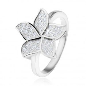 Stříbrný prsten 925, třpytivý zirkonový květ čiré barvy SP55.09