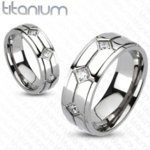 Titanový prsten - kosočtverce, vsazené zirkony F3.9