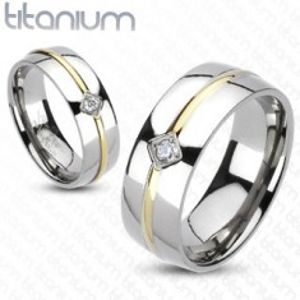 Titanový prsten - zlatý pásek, zirkon F2.11