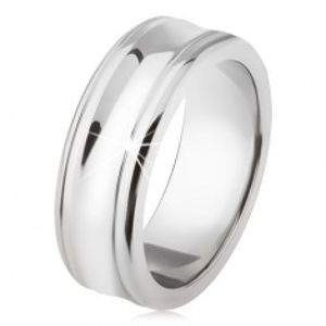 Titanový prsten - stříbrná barva, lesklý, prohloubený střední pás SP25.06