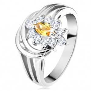 Třpytivý prsten s rozdělenými rameny, zrnkovitý zirkon ve žluté barvě, čirý lem G09.07