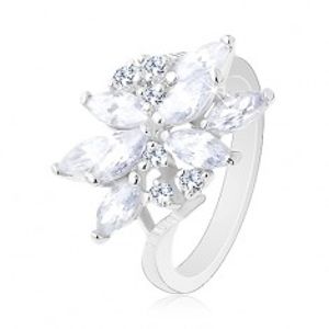 Třpytivý prsten ve stříbrném odstínu, květ - zirkonová zrníčka různé barvy R38.13