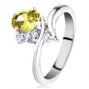 Třpytivý prsten ve stříbrném odstínu, oválný zirkon ve žluté barvě H4.16