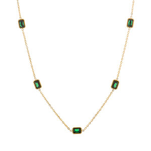 Troli Okouzlující pozlacený náhrdelník se zelenými krystaly