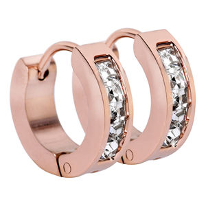 Troli Růžově pozlacené ocelové náušnice kroužky s krystaly