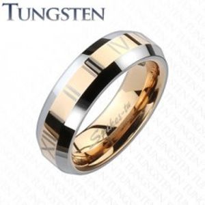 Tungstenový kroužek - zlatorůžový pás s římskými číslicemi L8.08