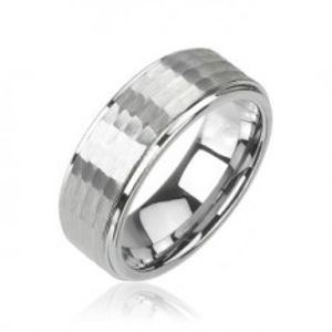 Prsten z wolframu stříbrné barvy, broušený vzor, 8 mm D7.9