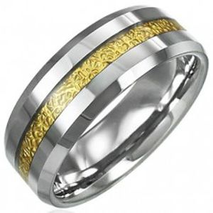 Wolframový prsten se vzorovaným pruhem zlaté barvy, 8 mm D5.20