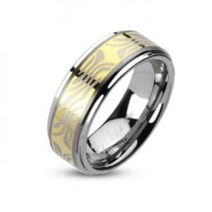 Wolframový prsten s pruhem zlaté barvy a zebřím motivem K16.11