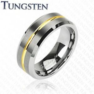 Wolframový prsten s pruhem ve zlaté barvě, 8 mm D7.18