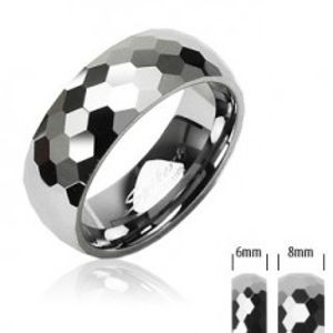 Wolframový prsten stříbrné barvy, broušené lesklé šestihrany, 6 mm Z38.16