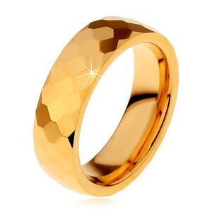 Wolframový prsten zlaté barvy, vybroušené lesklé šestihrany, 8 mm - Velikost: 62