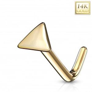 Zahnutý piercing do nosu ze žlutého 14K zlata - lesklý trojúhelník GG223.10