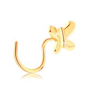 Zahnutý piercing do nosu ze žlutého zlata 585 - malý lesklý motýlek GG142.07