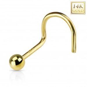 Zahnutý zlatý 14K piercing do nosu - lesklá hladká kulička, žluté zlato GG222.05/222.08