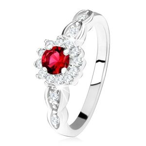 Zásnubní prsten ze stříbra 925, červený kulatý zirkon s čirým lemem - Velikost: 55