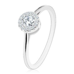 Zásnubní stříbrný prsten 925, kulatý transparentní zirkon s čirou obrubou - Velikost: 59