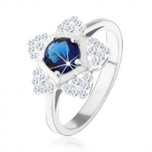 Zásnubní prsten, stříbro 925, blyštivý kvítek, kulatý modrý zirkon HH2.10