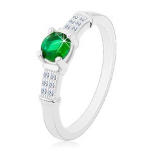 Zásnubní prsten, stříbro 925, zirkonová ramena, kulatý zelený zirkon J15.07