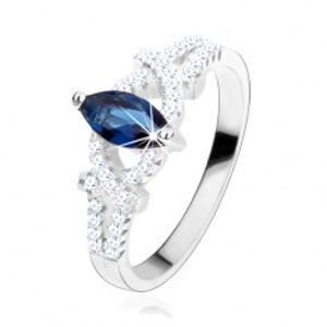 Zásnubní prsten, stříbro 925, zrnko z tmavě modrého zirkonu, třpytivé oblouky HH4.9