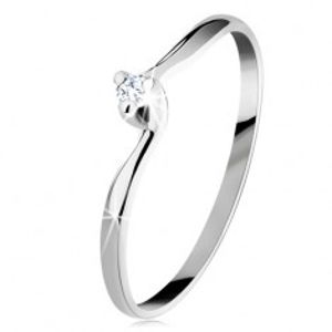 Zásnubní prsten v bílém 14K zlatě - čirý zirkon, úzká zahnutá ramena GG203.17/23