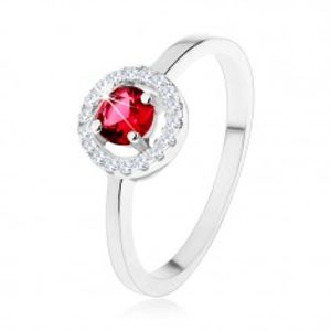 Zásnubní prsten ze stříbra 925, kulatý červený zirkon, čirý lem SP67.01