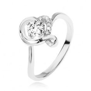 Zásnubní prsten ze stříbra 925, kulatý čirý zirkon v obrysu zvlněného srdce SP50.01