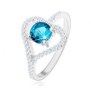 Zásnubní prsten ze stříbra 925, zirkonový obrys srdce, modrý zirkon HH4.2