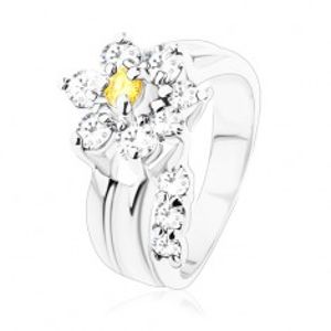 Zářivý prsten, oddělený zirkonový čirý stonek, kvítek ve žluté a čiré barvě V06.14