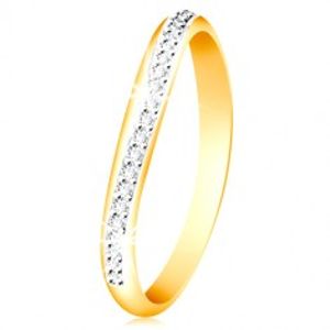 Zlatý 14K prsten - blýskavý zvlněný pás z čirých zirkonů a bílého zlata GG214.81/87
