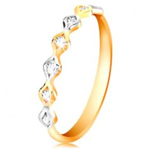 Zlatý 14K prsten - dvoubarevná zrnka se vsazenými zirkony, vysoký lesk GG200.66/73