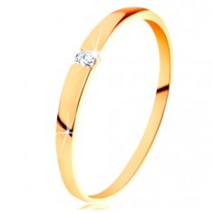 Zlatý 14K prsten - blýskavý zirkon čiré barvy, hladká vypouklá ramena GG202.09/15