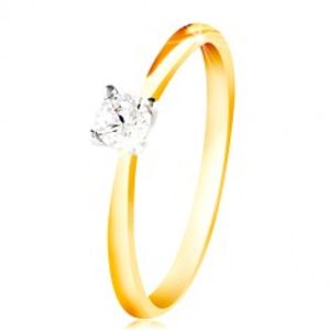 Zlatý 14K prsten - tenká ramena, čirý zirkon v kotlíku z bílého zlata GG213.16/24