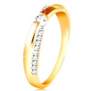 Zlatý 14K prsten - třpytivý a hladký pás, kulatý zirkon čiré barvy GG212.51/59