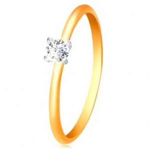 Zlatý 14K prsten - úzká vypouklá ramena, zirkon v kotlíku z bílého zlata GG200.23/30