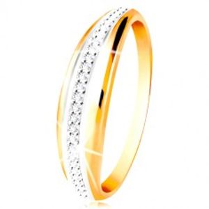 Zlatý 14K prsten - vypouklý pás s linií bílého zlata a čirých zirkonů GG214.51/57