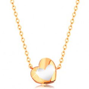 Zlatý náhrdelník 585 - lesklé srdíčko s bílou glazurou, řetízek GG139.10