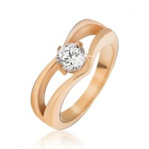 Zlatý ocelový prsten, zdvojená špička, kulatý čirý kamínek BB09.19