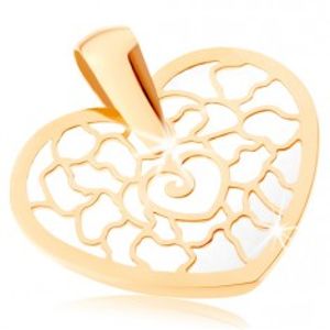 Zlatý přívěsek 375 - obrys srdce s ornamenty, podklad z perleti GG82.02
