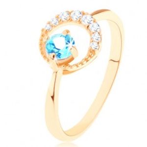 Zlatý prsten 585 - srpek měsíce zdobený čirými zirkonky, modrý topas GG91.24/26/32