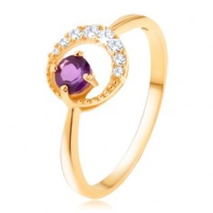 Zlatý prsten 375 - tenký zirkonový půlměsíc, ametyst ve fialovém odstínu GG65.36/41