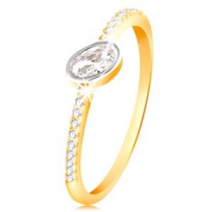 Zlatý prsten 585 - čirý oválný zirkon v objímce z bílého zlata, zirkonové linie GG215.22/28