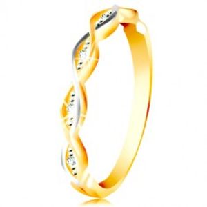 Zlatý prsten 585 - dvě tenké propletené vlnky z bílého a žlutého zlata, zirkony GG215.08/14