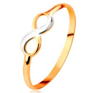 Zlatý prsten 585 - dvoubarevný lesklý symbol nekonečna, úzká hladká ramena GG160.19/160.31/35
